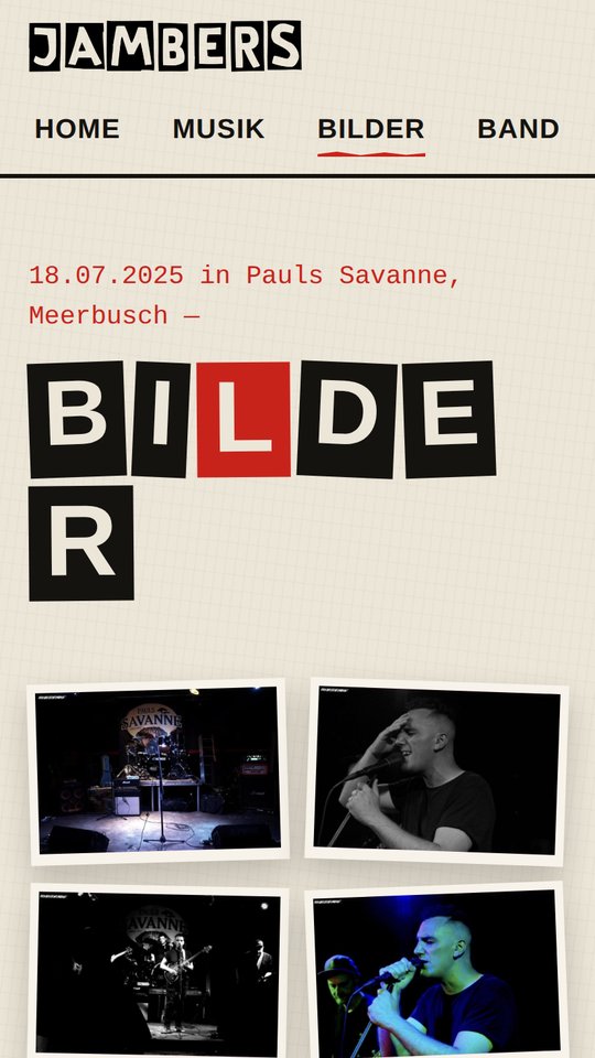 Bilder-Seite von jambers.de mit Konzertfotos als Polaroids